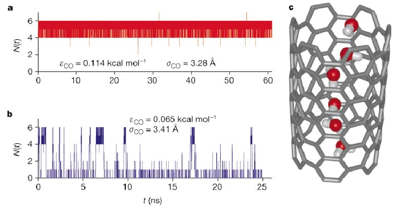 Featured Article: Water Conduction through the Hydrophobic Channel of a Carbon Nanotube, Nature 414, 188 2001. Cited in 1,212 articles as of June 20th, 2013